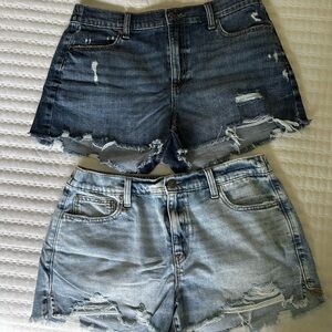 Aerie Distressed Jean Shorts - Dark and Light Blue